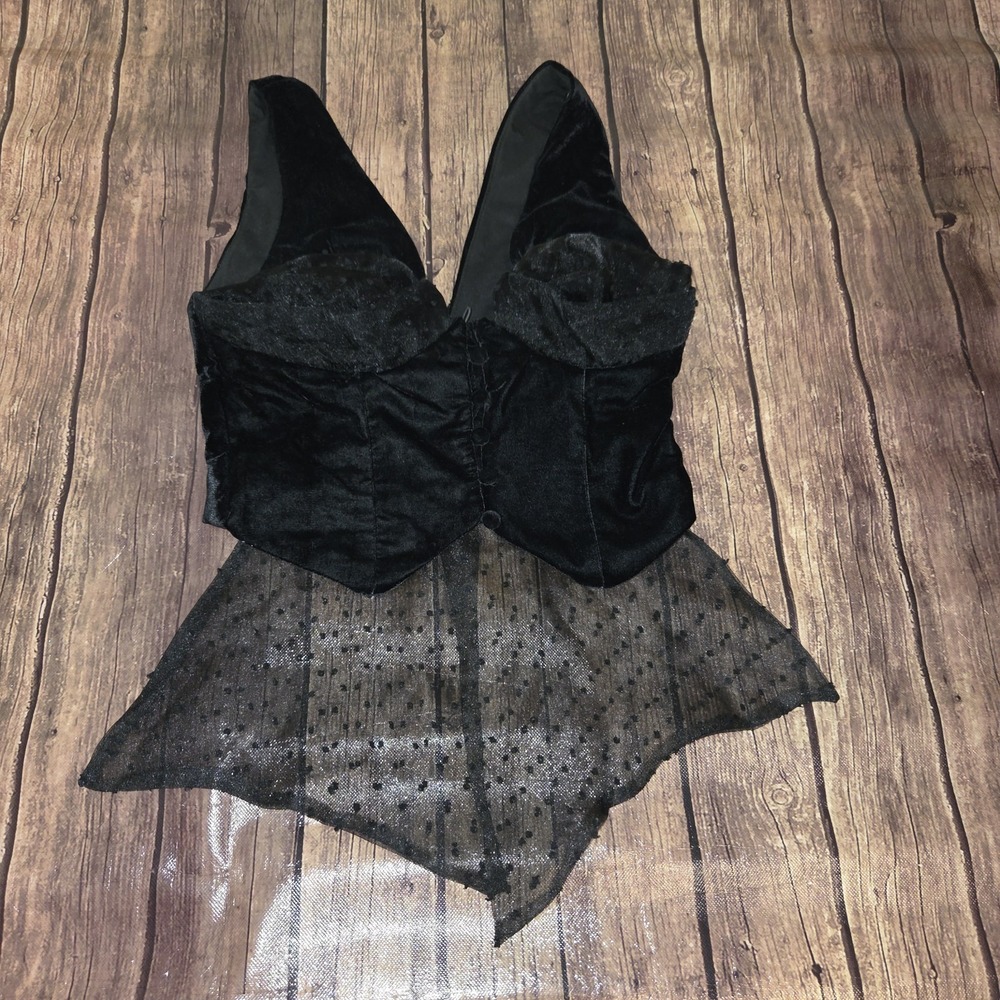 ASOS‎ Luxe Vest Top Women 4 Black Velvet Oversized Bow Whimsigoth Fairy Grunge